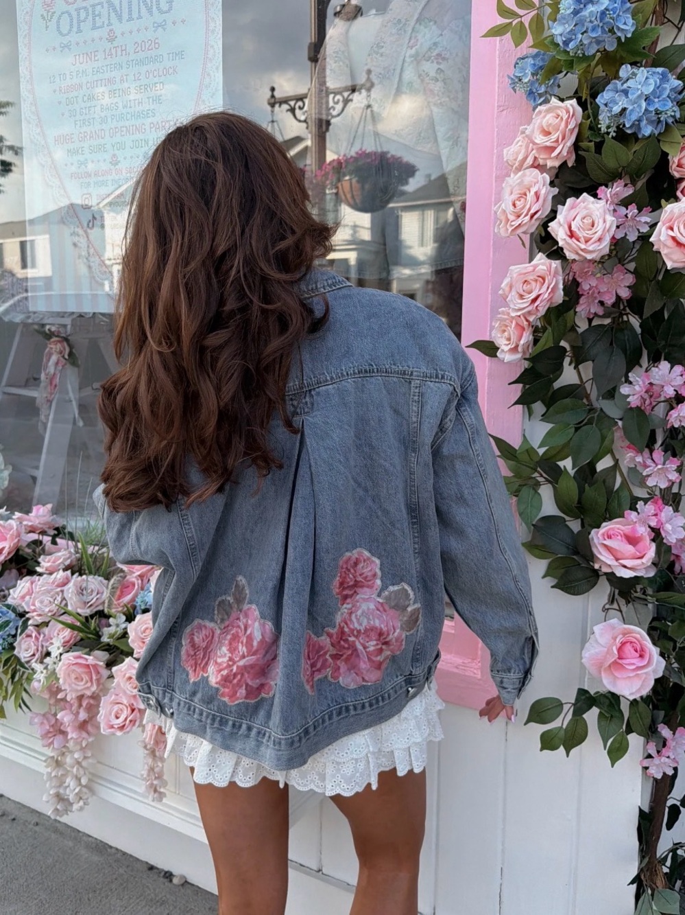Nordstrom Blue Denim Jacket with Pink Rose Embroidery - Picture 2 of 2